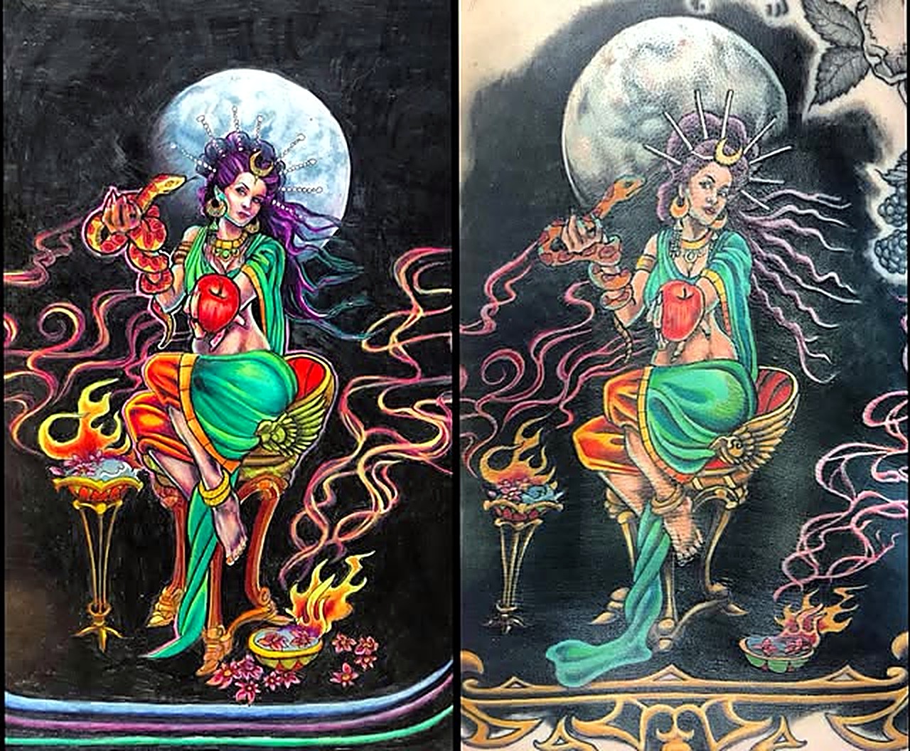 Painted goddess artwork by Rachel